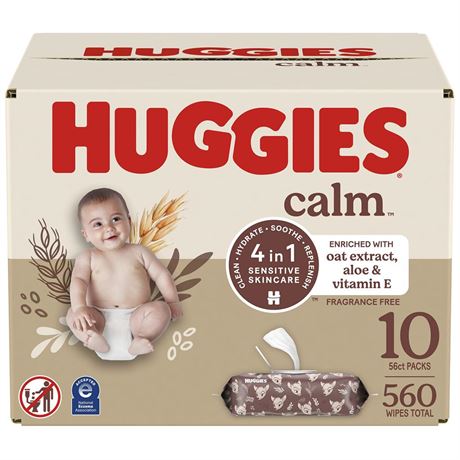Huggies Calm Baby Diaper Wipes, Unscented, Hypoallergenic, 10 Push Button Packs