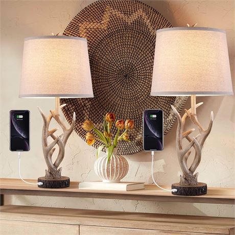 Dungoo Rustic Western Table Lamp Set of 2, 26" Farmhouse Bedside Lamp for