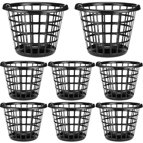 Uiifan 8 Pcs Black Lightweight Laundry Baskets Plastic Large Round Bushel