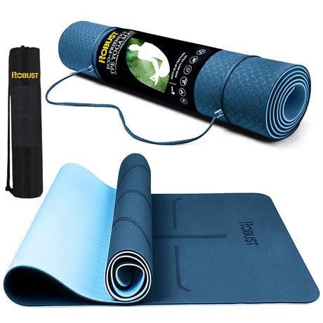 Robust Yoga Mat - 1/4" Thick Non-Slip Mat with Position Lines and Texture