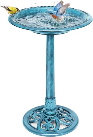 SPECSTAR Bird Bath, 28 inch Height Polyresin Lightweight Antique Outdoor Garden