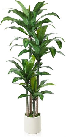 Artificial Dracaena Tree 6ft, Tall Fake Dracaena Plants with White Planter,