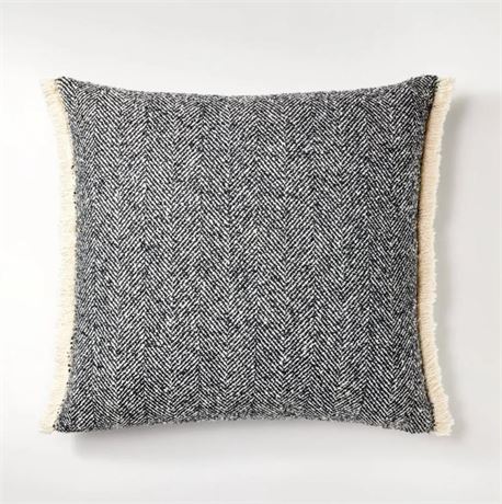 Navy/Cream Throw Pillow Oversized Herringbone with Frayed Edges Square-threshold