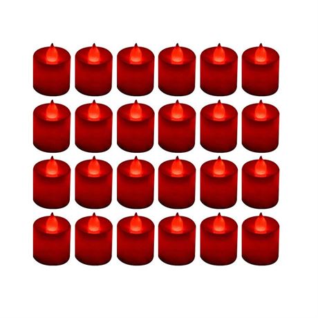 LANKER 24 Pack Flameless Led Tea Lights Candles - Flickering Red Battery