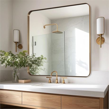 ANDY STAR Square Gold Mirror for Bathroom, Rectangular Vanity Wall Mirror,