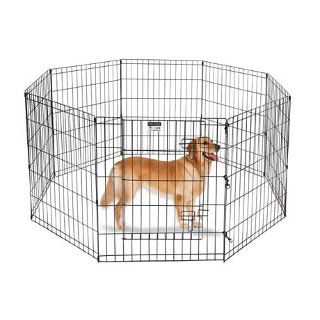 Dog Playpen - Foldable Metal Exercise Puppy Play Pen with 8 24x30in Panels -