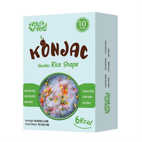 VOLO VERO Konjac Rice, 10 Packs, Keto, Vegan, Gluten-Free, Sugar-Free,