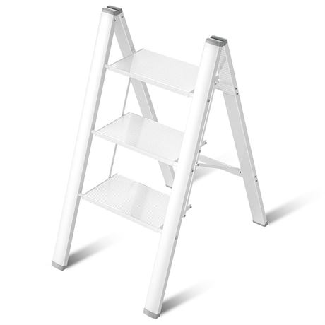 3 Step Ladder Aluminum Lightweight Folding Step Stool Wide Anti-Slip Pedal 330