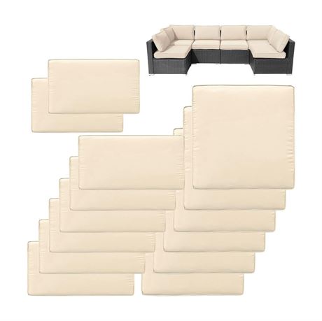 14Pcs Patio Cushion Covers Replacement Splashproof UV-Resistant Inelastic