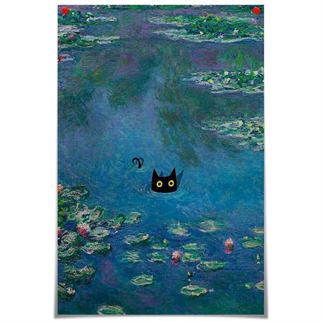 Vintage Monet Canvas Wall Art Famous Oil Paintings Monets Water Lillies Black
