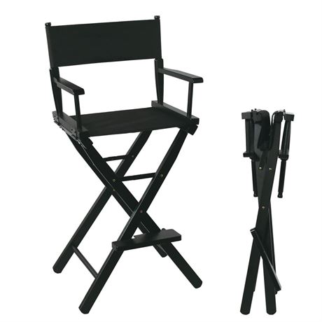 Tall Directors Chair Foldable 30'', Makeup Chair Black for Makeup Artist,