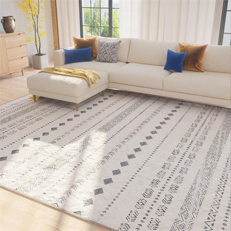 Area Rug 9x12 Washable Rugs for Living Room Rug Non-Slip, Soft Moroccan