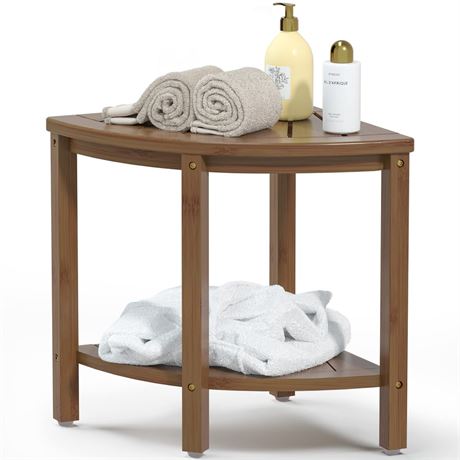Bamfan Bamboo Corner Shower Bench Waterproof Stool with Space-Efficient Storage