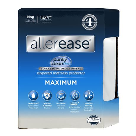 AllerEase Maximum Mattress Cover Protector King- Zippered, Waterproof, Allergen