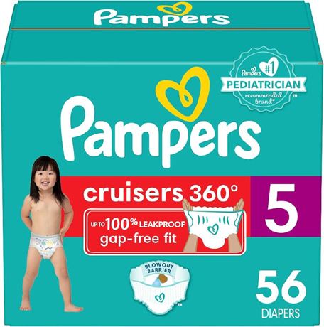 Pampers Cruisers 360 Diapers - Size 5, 56 Count, Pull-On Disposable Baby