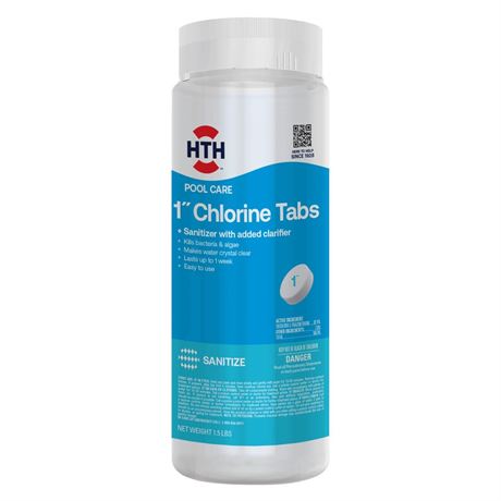 HTH 42049 Pool Care 1" Chlorine Tabs, Swimming Pool Sanitizer with Added