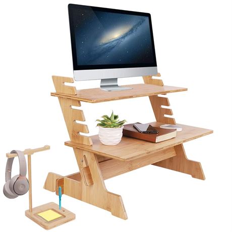 Wisfor Bamboo Standing Monitor Stand Desk Convertor Riser for Monitor