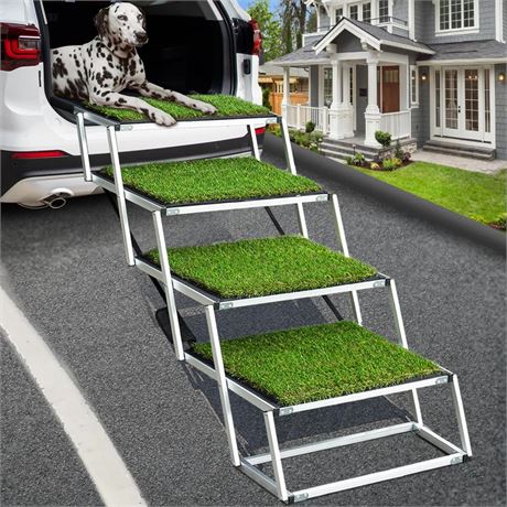 Extra Wide Dog Car Stairs for Large Dogs, Lightweight Aluminum Foldable Pet