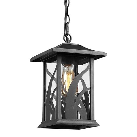 Beionxii Outdoor Pendant Light, Large Exterior Hanging Lantern for Porch, Black
