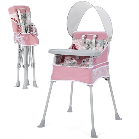 Ezebaby Baby Portable High Chair with Sun Canopy, Foldable High Chairs for