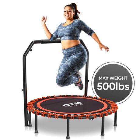 48 inch Foldable Rebounder Trampoline for Adults & Kids with Bar - Exercise