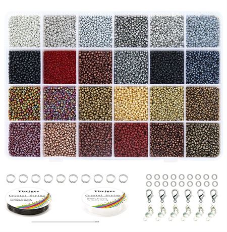 Ybxjges 19200Pcs Glass Seed Beads 2mm 12/0 Small Craft Beads with Jump Rings