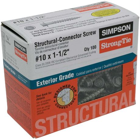 Simpson Strong-Tie SD10112R100 Strong-Drive Connector Screw, #10 Thread, 1-1/2