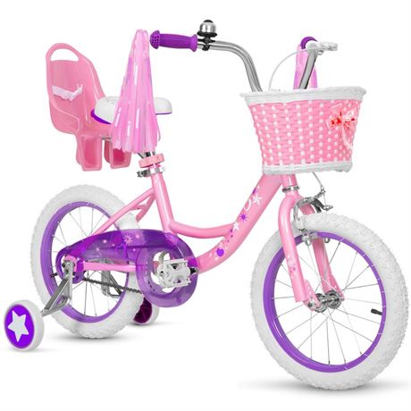 WEIZE Girls Bike for 3-12 Years Old Kids, 14 Inch Kids Bike with Training