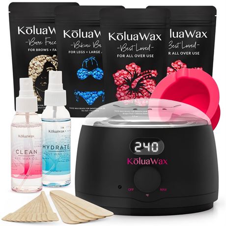 KoluaWax Premium Waxing Kit for Women & Men - Beginner Friendly - Complete Wax