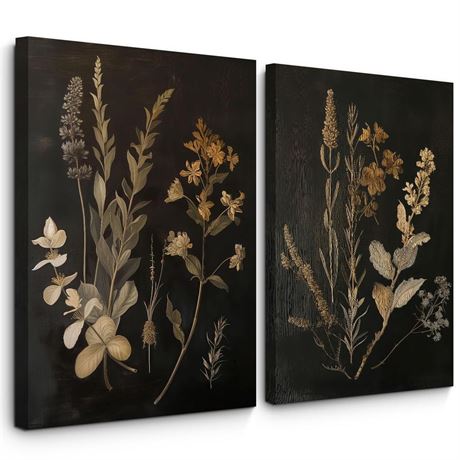 Vintage Floral Wall Art Decor Black Botanical Canvas Art Moody Flower Wall Art