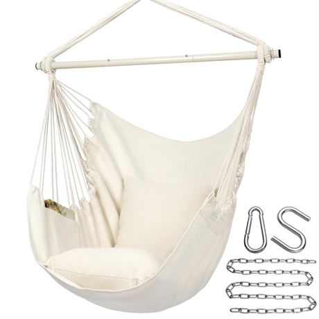 Y- STOP Hammock Chair Hanging Rope Swing Chair, Max 500 Lbs, 2 Seat Cushions