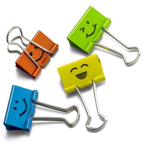 6 pack Officemate Smiling Face Binder Clips, Medium, Ass't Colors 36 Pcs, Paper