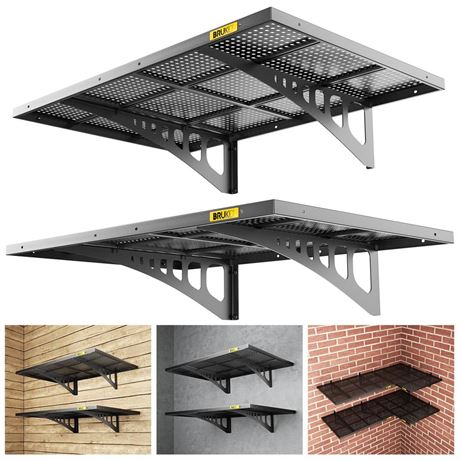 2-Pack 2x3ft Adjustable Rail Type Wall Shelves Garage Storage Racks, Suitable