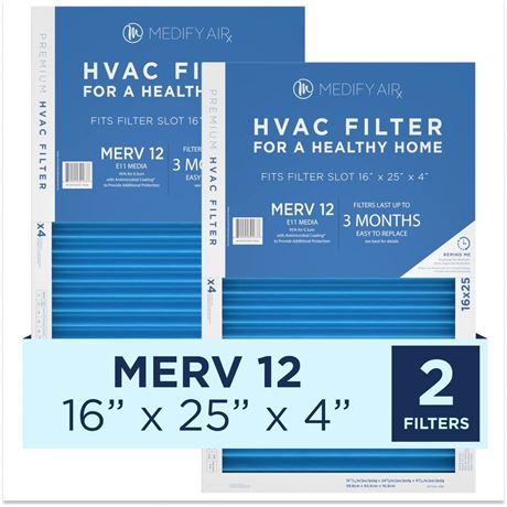 16x25x4 Filter - MERV 12 - E11 Media - Air Cleaning - Pleated HVAC AC Furnace