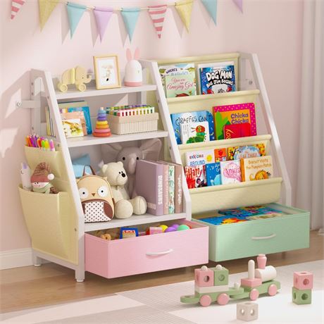 Twinkoo Kids Bookshelf and Toy Storage, Large 3 Tier Book Shelf for Kids Rooms,