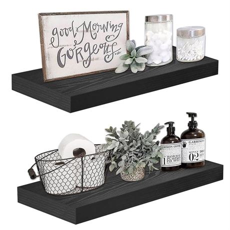 QEEIG Bathroom Shelves 24 inches Long Wall Shelf 24 x 9 inch Set of 2, Black