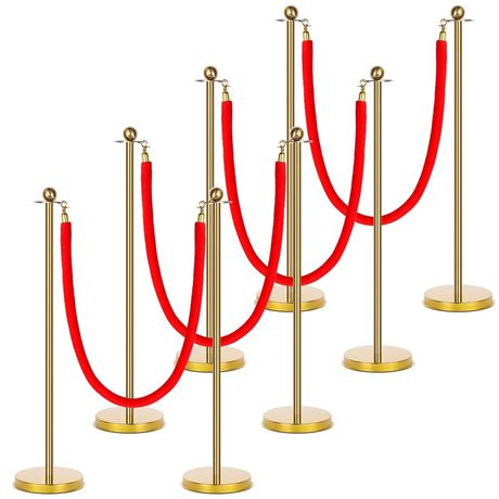 8 Set Red Carpet Party Decorations 23.6 inch Lightweight Posts and Velvet Ropes