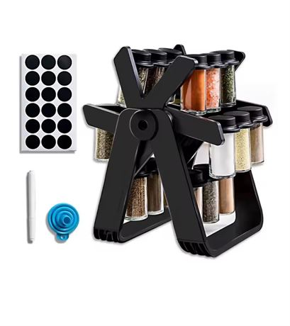 Rotating spice rack set designed to organize and store various spices. This