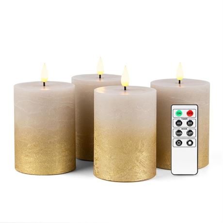 Fanna 4" Flameless LED Pillar Candles with Timer for Wreath, Battery Operated