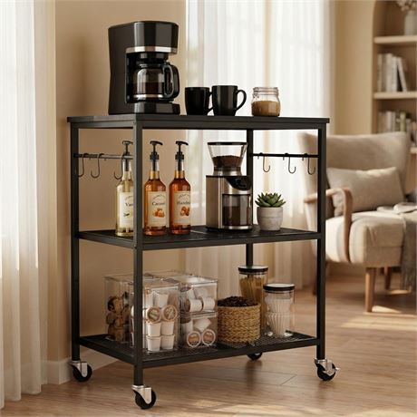 Homleke 3-Tier Rolling Kitchen Microwave Cart, Kitchen Utility Cart on Lockable