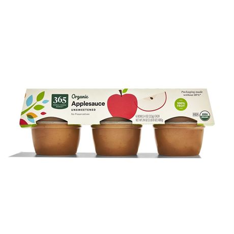 365 by Whole Foods Market, Organic Unsweetened Apple Sauce Cups, 4 Ounce (Pack
