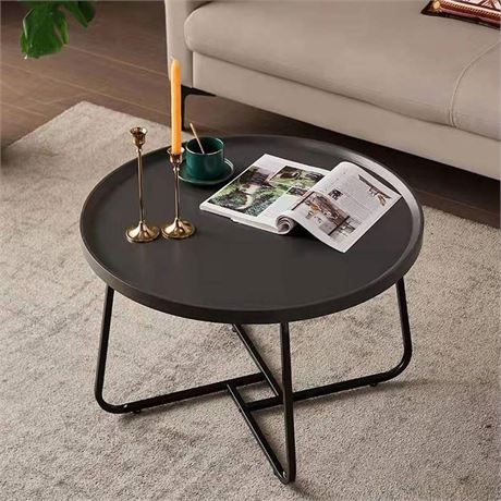 20 inches Round Coffee Table, Wooden Surface Top & Sturdy Metal Legs Coffee