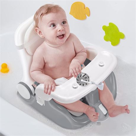 BabyBond Baby Bath Seat with Sitting & Lying 2 Modes, 3-Speed Adjustment,