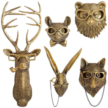 GUASDIE Animal Heads Wall Decor, Faux Deer Head Mount, Animal Sculptures Wall