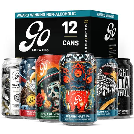 Go Brewing - 12 Mixed Sampler Pack - Non-Alcoholic Craft Brew - Small Batch