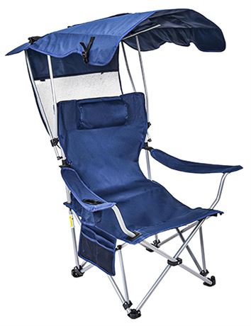 Reclining Camping Chair with Canopy and Foot Rest, Folding Lawn Chair with