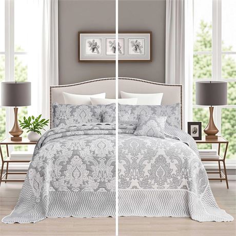 chiinvent Oversized King Bedspreads 128x120 Extra Wide Coverlet Sets, 5 Piece