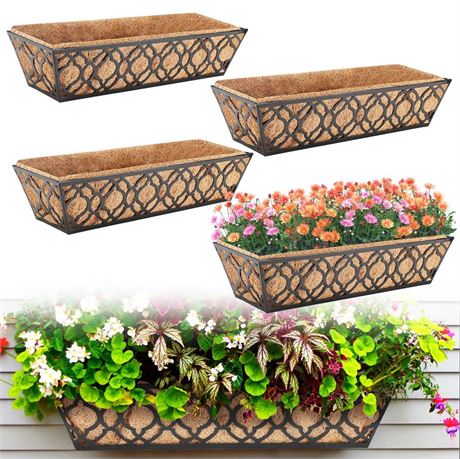 Aulock 4 Sets 24in Window Boxes Railing Planter with Coconut Liner - Metal