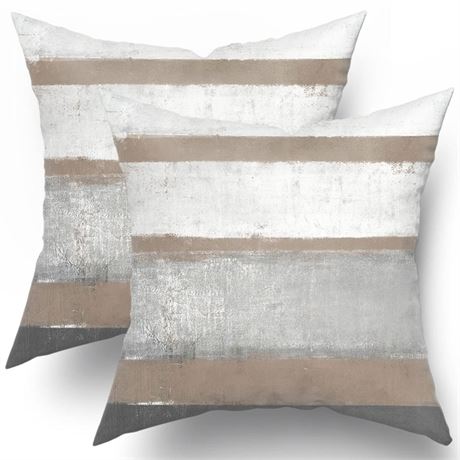 Grey Brown Pillow Covers 16x16 Set of 2 Light Brown Gray Modern Abstract Art