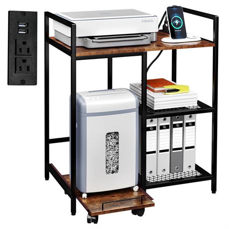 TC-HOMENY Printer Stand with Pull-Out Shelf, 3-Tier Multi-Functional Home